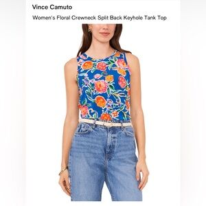 Vince Camuto Women's Floral Crewneck Split Back Keyhole Tank Top